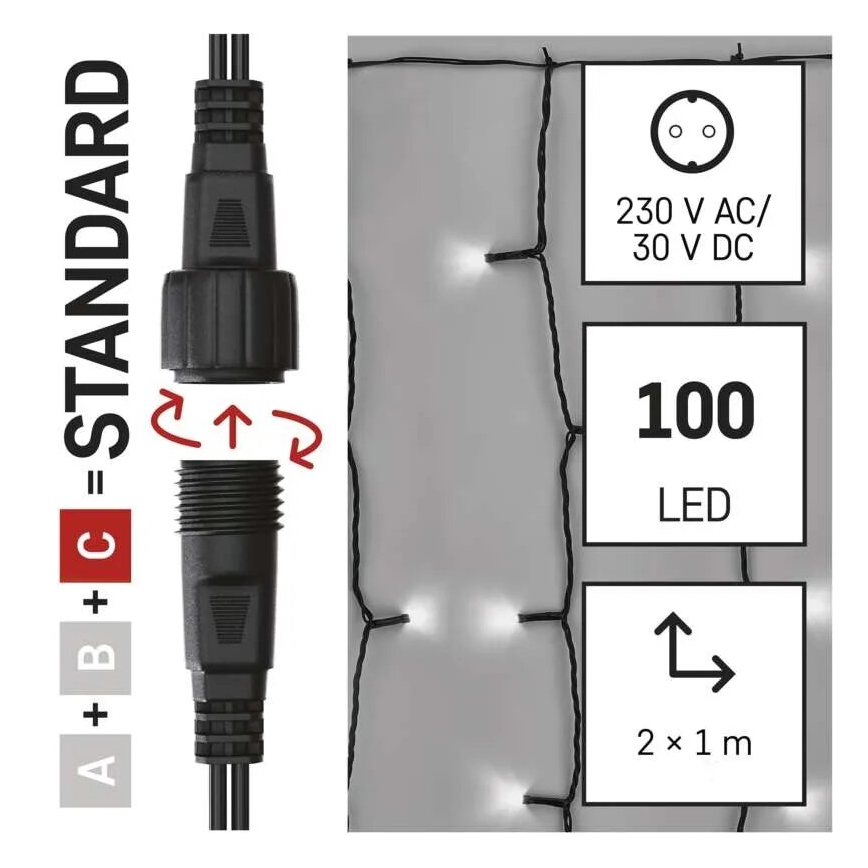 LED Outdoor Christmas chain 100xLED/1x2m IP44 cool white