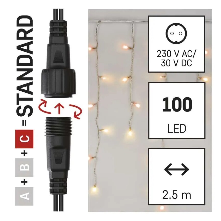 LED Outdoor Christmas chain 100xLED/2,5x0,9m IP44 red/vintage