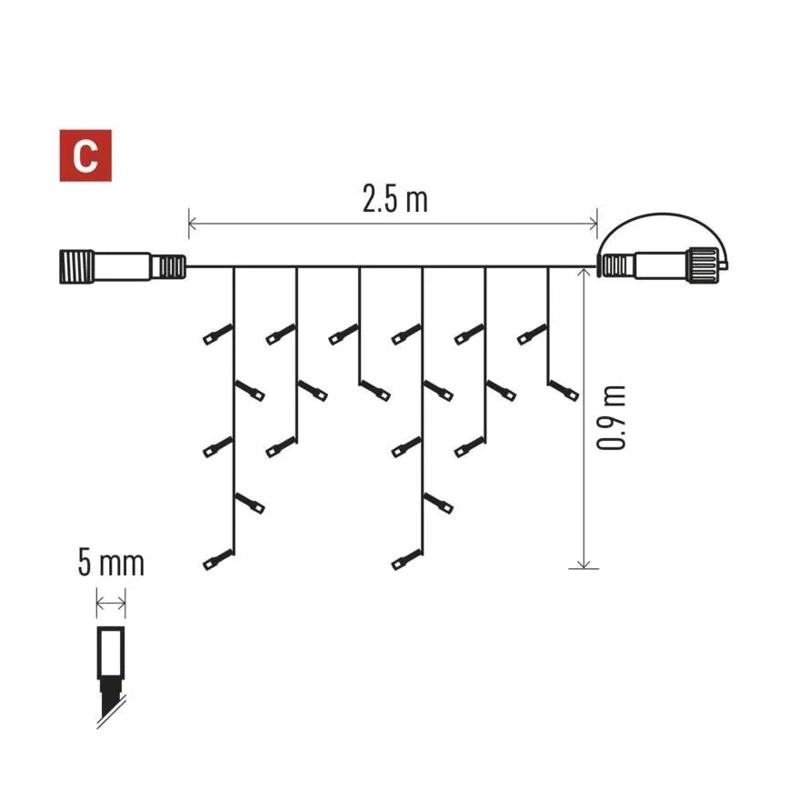 LED Outdoor Christmas chain 100xLED/2,5x0,9m IP44 red/vintage