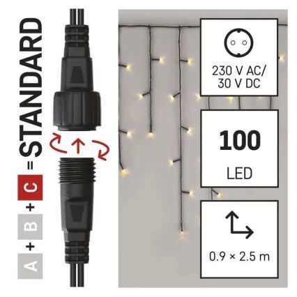 LED Outdoor Christmas chain 100xLED/2,5x0,9m IP44 warm white