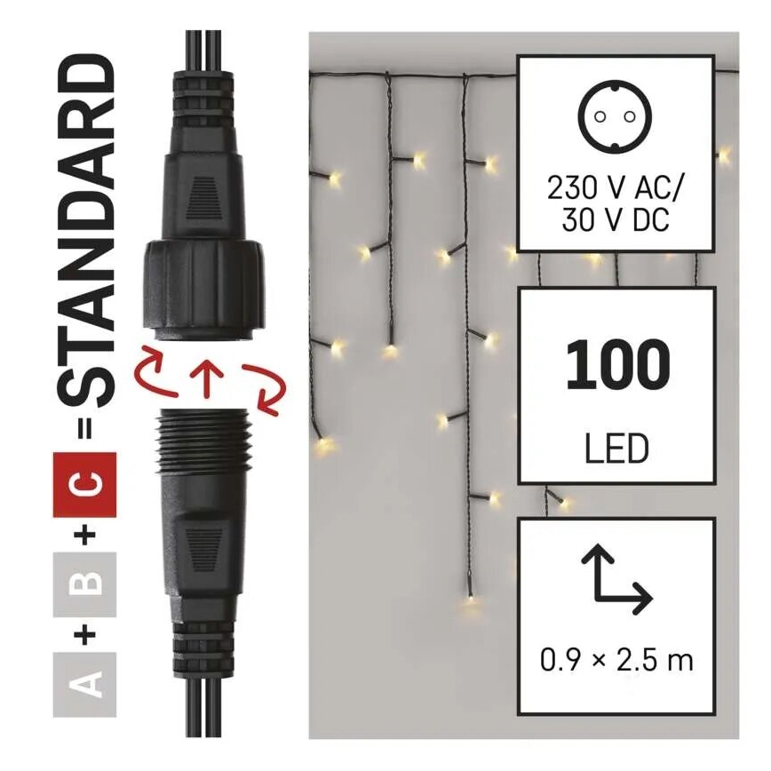 LED Outdoor Christmas chain 100xLED/2,5x0,9m IP44 warm white