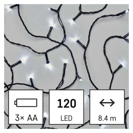 LED Outdoor Christmas chain 120xLED/3xAA 8,9m IP44 cool white