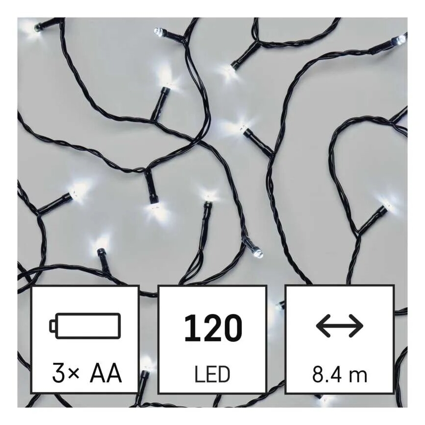 LED Outdoor Christmas chain 120xLED/3xAA 8,9m IP44 cool white