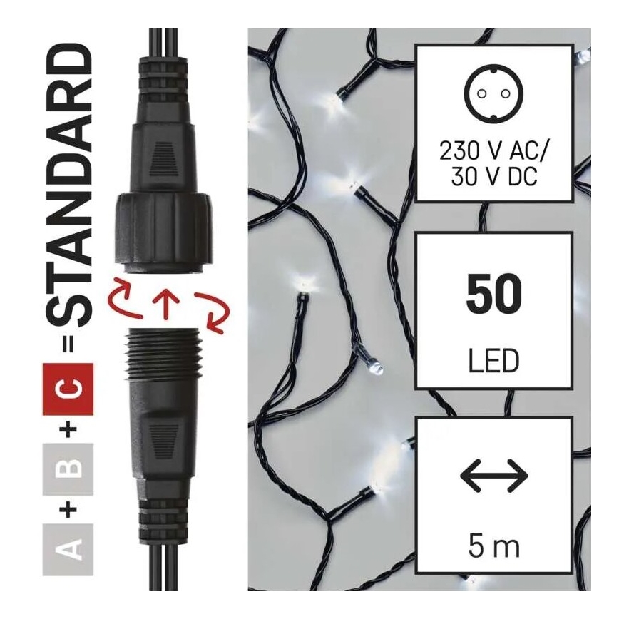 LED Outdoor Christmas chain 50xLED/5m IP44 cool white