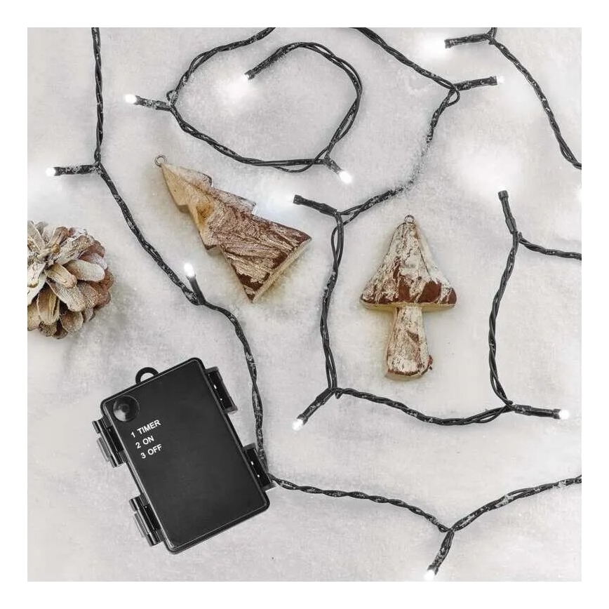 LED Outdoor Christmas chain 80xLED/3xAA 6,1m IP44 cool white