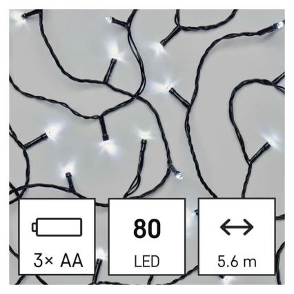 LED Outdoor Christmas chain 80xLED/3xAA 6,1m IP44 cool white
