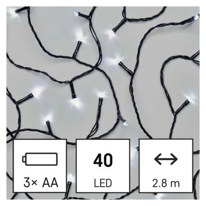 LED Outdoor Christmas Light String 40×LED / 3×AA, 3.3 m, IP44, Cool White