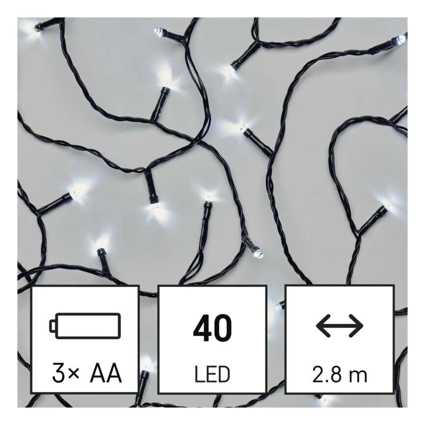 LED Outdoor Christmas Light String 40×LED / 3×AA, 3.3 m, IP44, Cool White