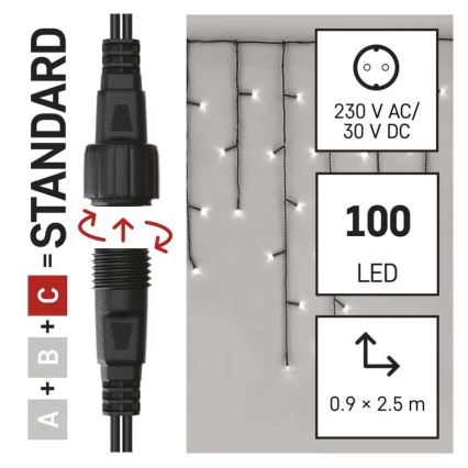 LED Outdoor Christmas String Lights, 100 LEDs / 2.5 × 0.9 m, IP44, Cool White