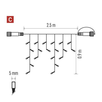 LED Outdoor Christmas String Lights, 100 LEDs / 2.5 × 0.9 m, IP44, Cool White