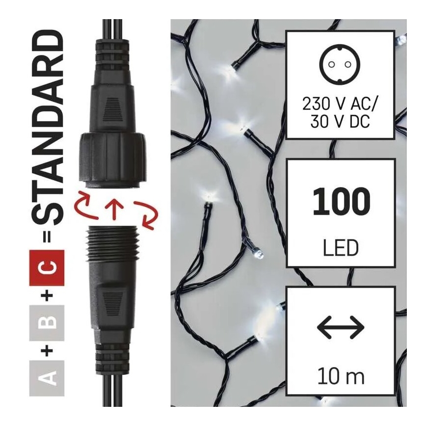 LED Outdoor Christmas String Lights 100xLED/10m IP44 Cool White