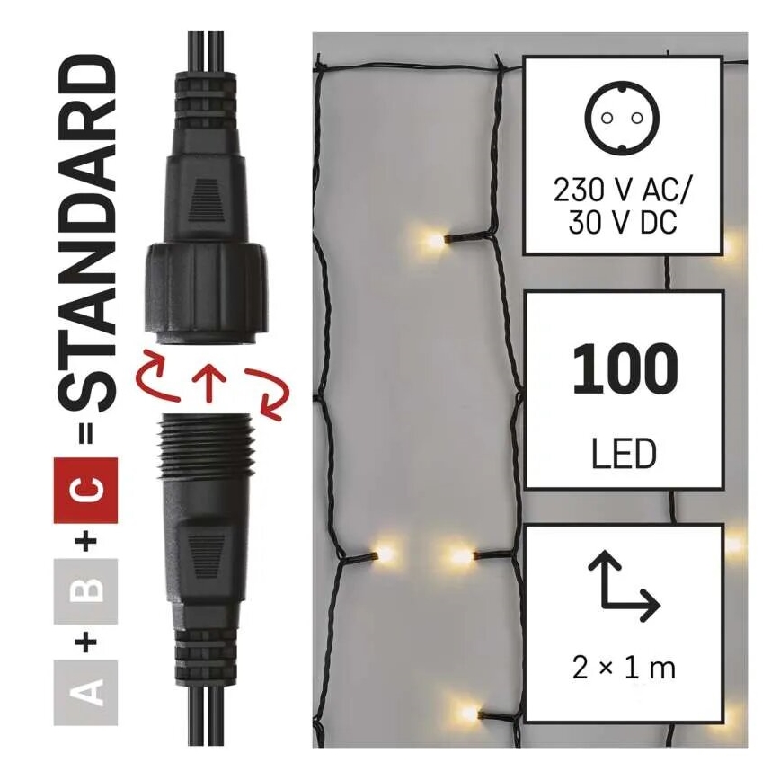 LED Outdoor Christmas String Lights 100xLED/1x2m IP44 Warm White