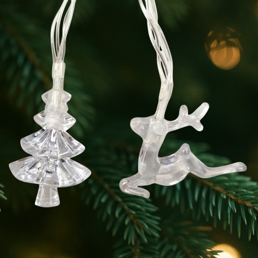 LED Outdoor Christmas String Lights 20xLED/2xAA 2,2 m IP44 Multicolor Trees and Reindeer