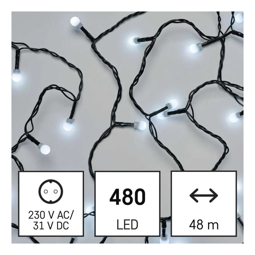 LED Outdoor Christmas String Lights, 480 LEDs / 8 Modes, 53 m, Cool White, IP44