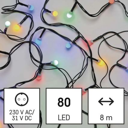 LED Outdoor Christmas String Lights, 80 LEDs, 8 Modes, 13 m, Multicolor, IP44