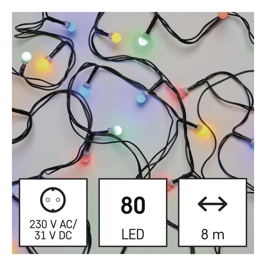 LED Outdoor Christmas String Lights, 80 LEDs, 8 Modes, 13 m, Multicolor, IP44
