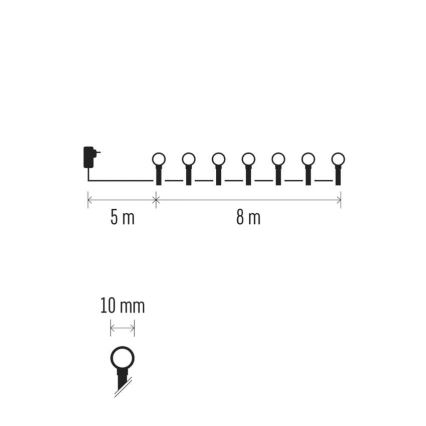 LED Outdoor Christmas String Lights, 80 LEDs, 8 Modes, 13 m, Multicolor, IP44
