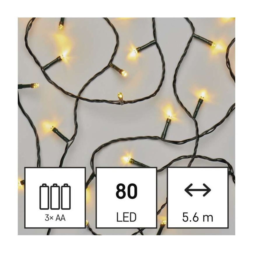 LED outdoor Christmas string lights 80xLED/3xAA 6.1 m IP44 warm white