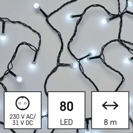 LED Outdoor Christmas String Lights, 80xLED/8 Functions, 13m, Cool White, IP44