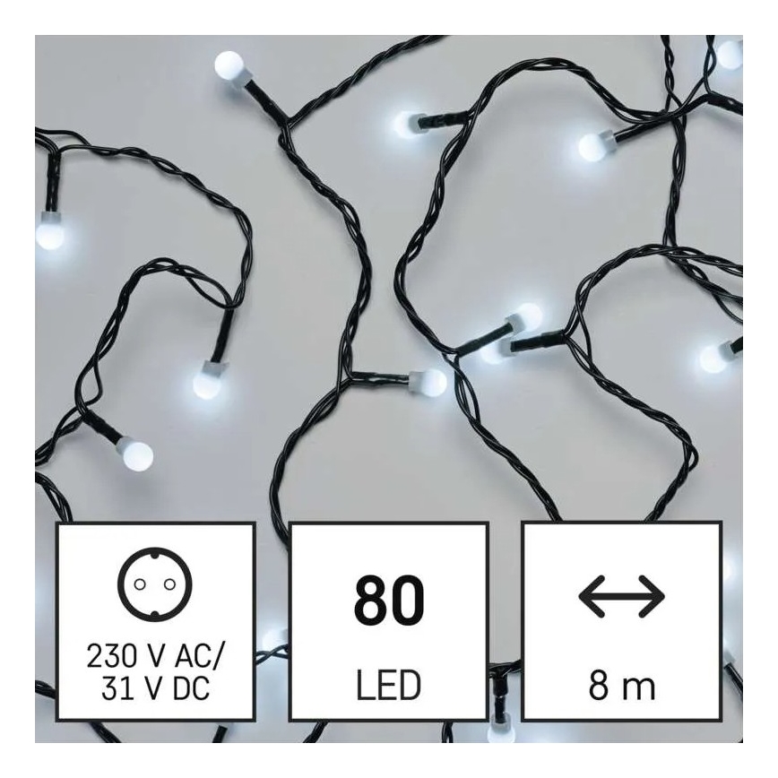 LED Outdoor Christmas String Lights, 80xLED/8 Functions, 13m, Cool White, IP44