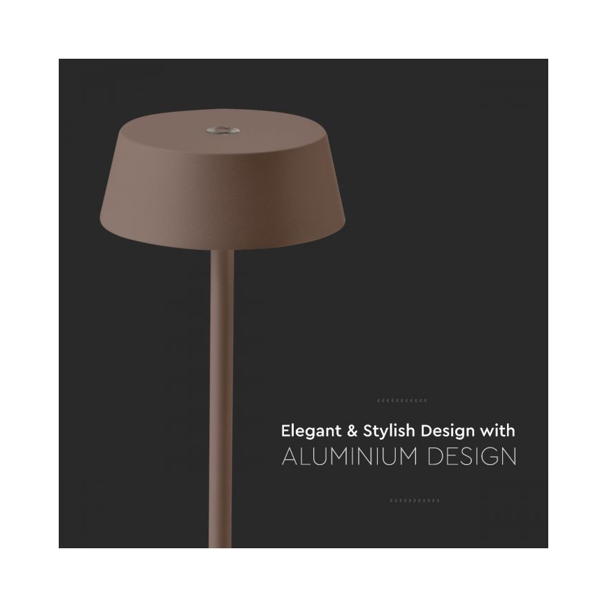 LED Outdoor dimmable touch rechargeable table lamp LED/2W/5V 4400 mAh IP54 brown