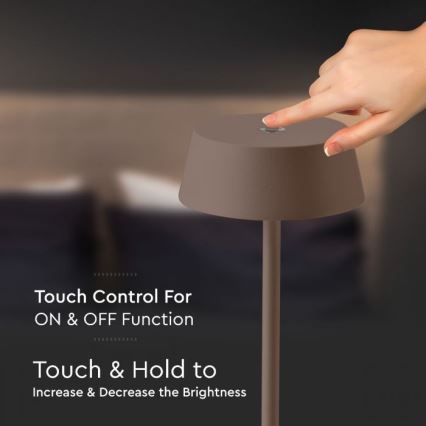 LED Outdoor dimmable touch rechargeable table lamp LED/2W/5V 4400 mAh IP54 brown
