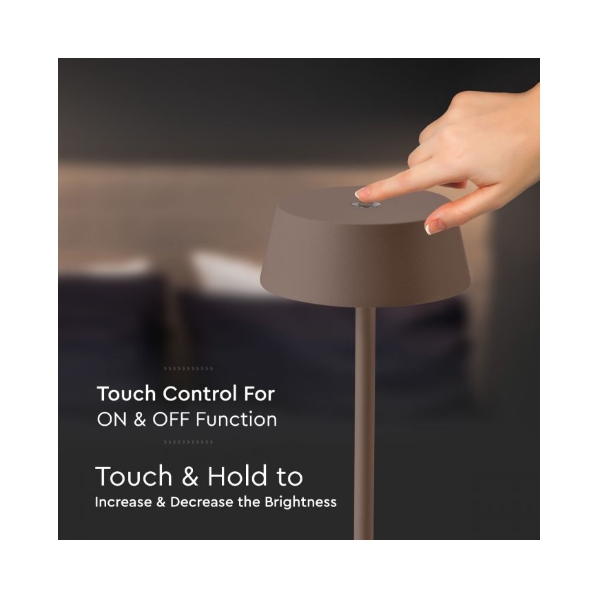 LED Outdoor dimmable touch rechargeable table lamp LED/2W/5V 4400 mAh IP54 brown