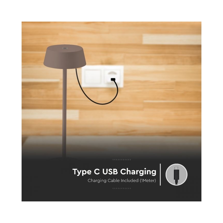 LED Outdoor dimmable touch rechargeable table lamp LED/2W/5V 4400 mAh IP54 brown
