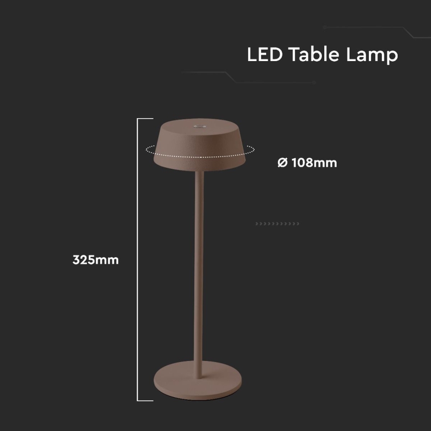 LED Outdoor dimmable touch rechargeable table lamp LED/2W/5V 4400 mAh IP54 brown