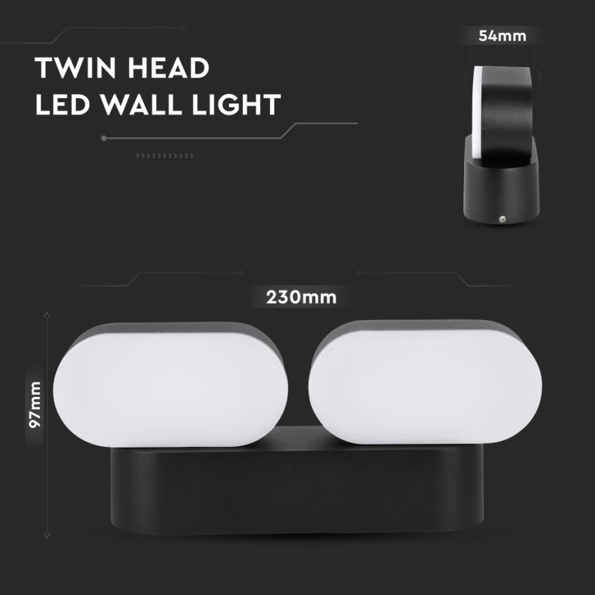 LED Outdoor flexible wall light 2xLED/12W/230V IP65 black