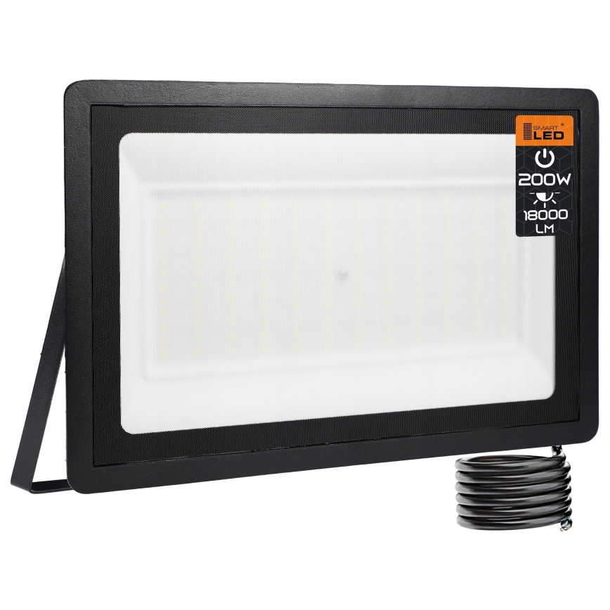 LED Outdoor Floodlight, 200W, 230V, 4500K, IP65, Black