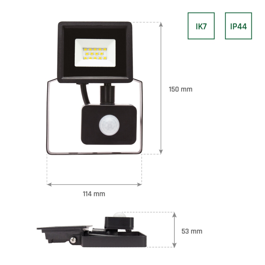 LED Outdoor floodlight with a sensor NOCTIS LUX 3 LED/10W/230V 4000K IP44 black