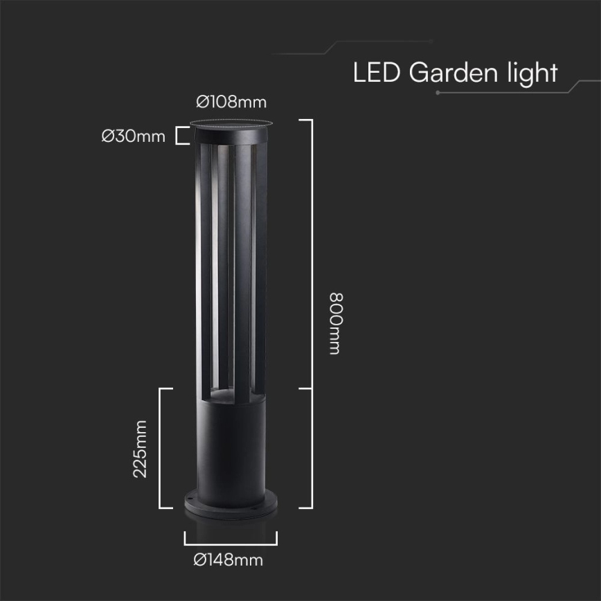 LED Outdoor Lamp LED/10W/230V 3000K IP65 80 cm Black