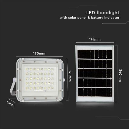 LED Outdoor dimmable solar reflektor LED/10W/3,2V IP65 4000K white + remote control