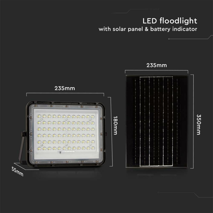 LED Outdoor dimmable solar floodlight LED/15W/3,2V IP65 4000K black + remote control