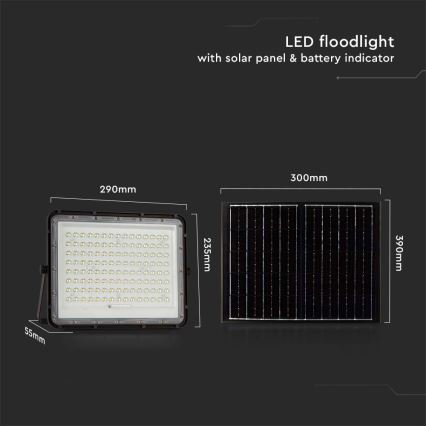 LED Outdoor solar floodlight  LED/200W/3,2V 4000K black IP65 + remote control