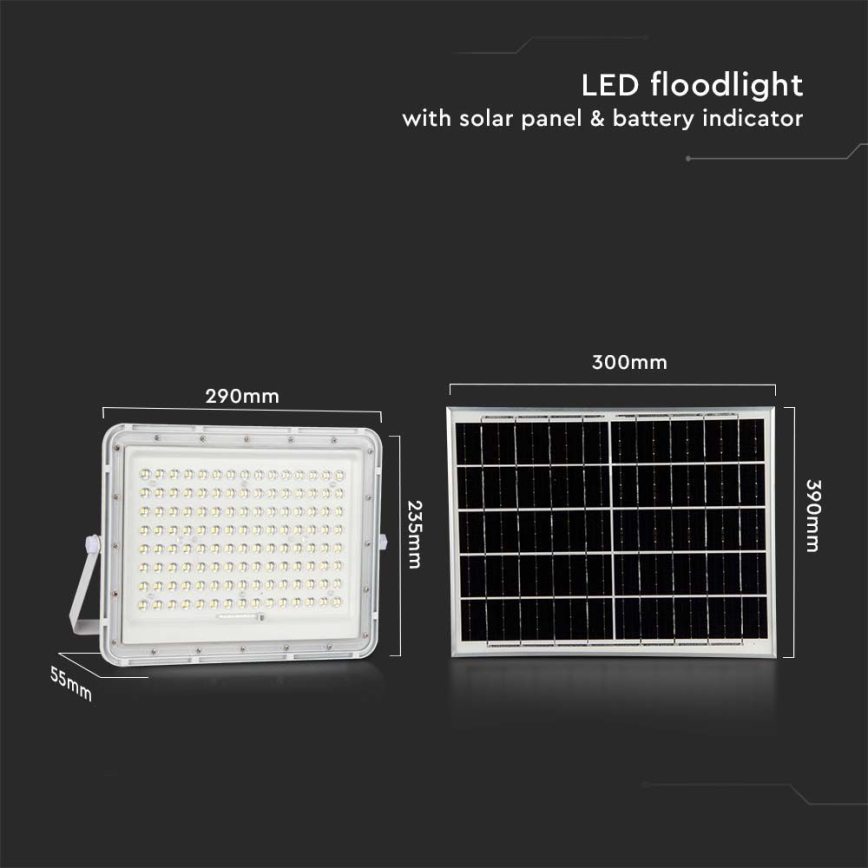 LED Outdoor solar floodlight  LED/20W/3,2V 6400K white IP65 + remote control