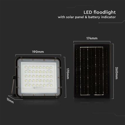 LED Outdoor dimmable solar floodlight LED/6W/3,2V IP65 6400K black + remote control