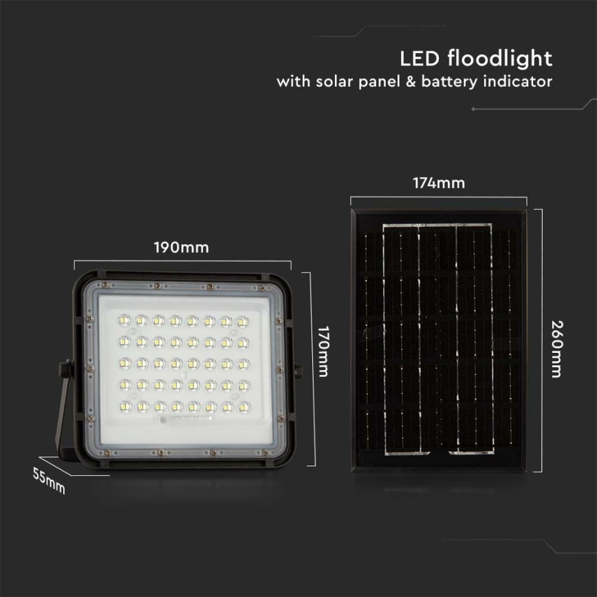 LED Outdoor dimmable solar floodlight LED/6W/3,2V IP65 6400K black + remote control
