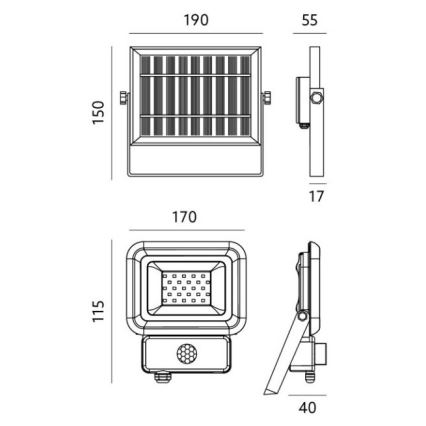 LED Outdoor solar floodlight with a sensor LED/10W/3,7V 6500K IP65