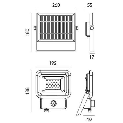 LED Outdoor solar floodlight with a sensor LED/20W/3,7V 6500K IP65