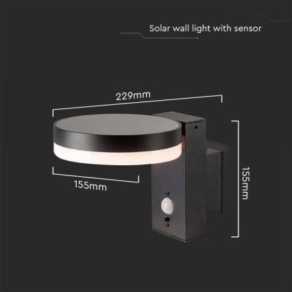 LED Outdoor solar wall light with sensor LED/5,5W/3,7V 3000K IP54