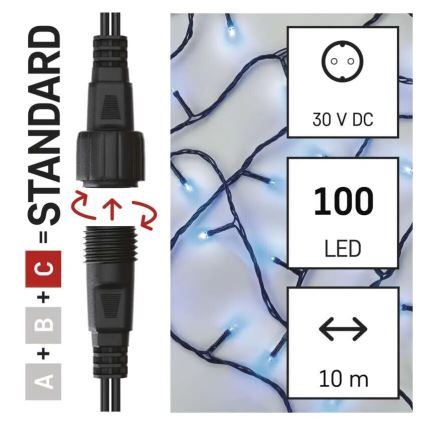 LED outdoor string lights, 100 LEDs / 10 m, IP44, blue