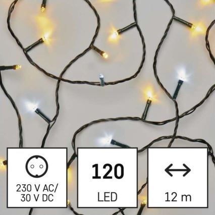 LED outdoor string lights, 120 LEDs, 2 functions, 17 m, IP44, warm/cool white