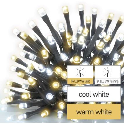 LED outdoor string lights, 120 LEDs, 2 functions, 17 m, IP44, warm/cool white