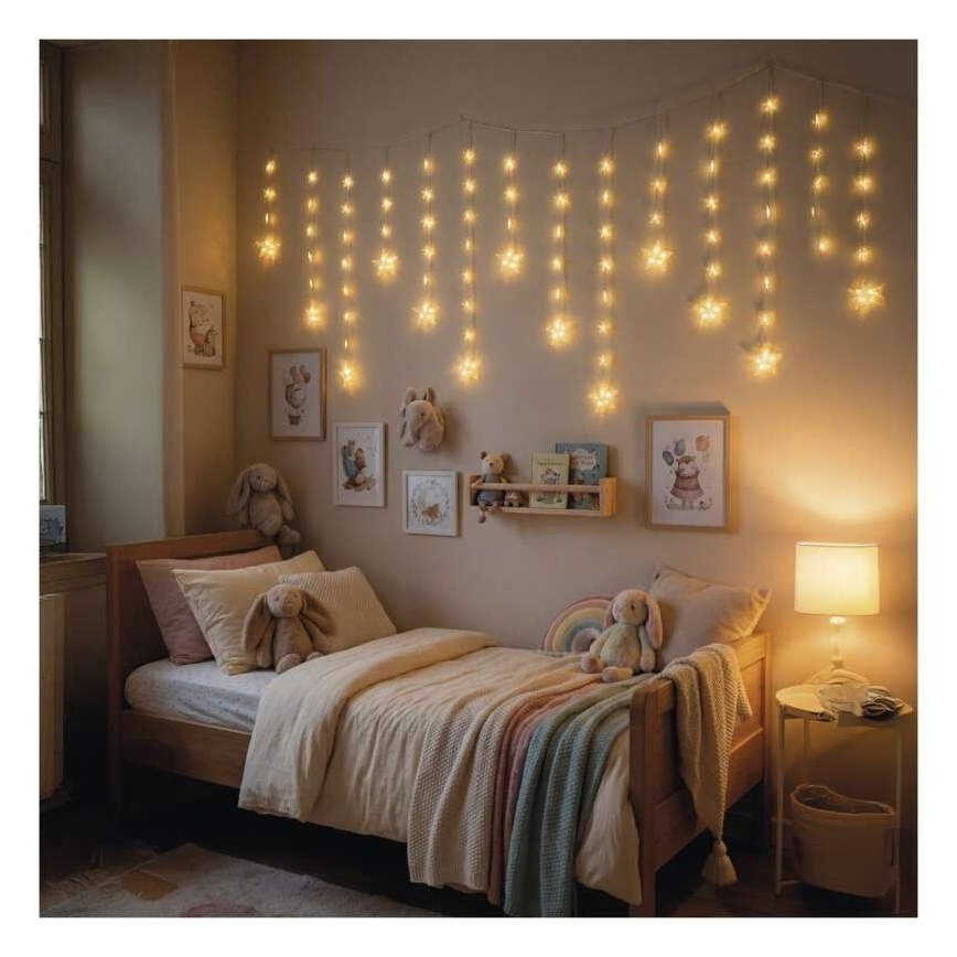 LED Outdoor String Lights, 120 LEDs, 3×AA, 1.7 m, IP44, Warm White