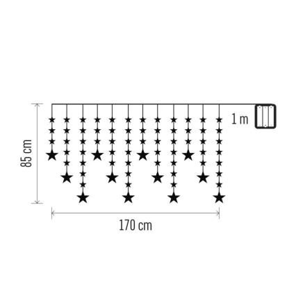 LED Outdoor String Lights, 120 LEDs, 3×AA, 1.7 m, IP44, Warm White