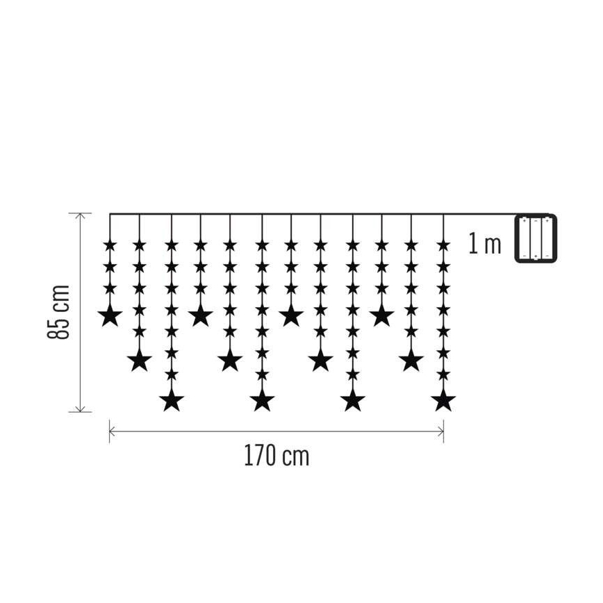 LED Outdoor String Lights, 120 LEDs, 3×AA, 1.7 m, IP44, Warm White