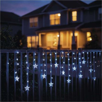 LED Outdoor String Lights 120xLED/8 functions 3xAA 1,7 m IP44 cool white