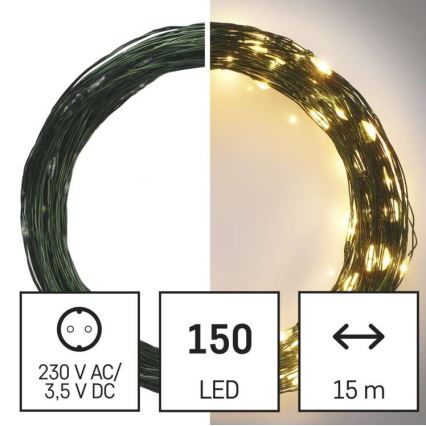 LED Outdoor String Lights, 150 LEDs / 20 m, IP44, Warm White